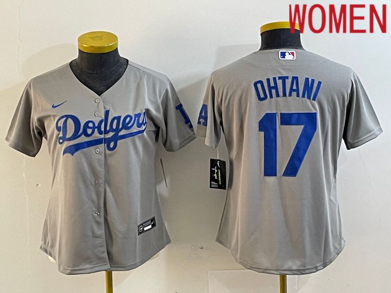 Women Los Angeles Dodgers #17 Ohtani Grey Nike Game MLB Jersey style 1